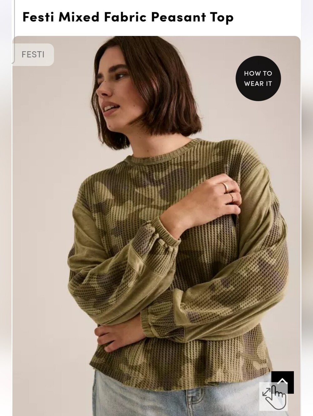 torrid Green Camo Mixed-Fabric Peasant Top